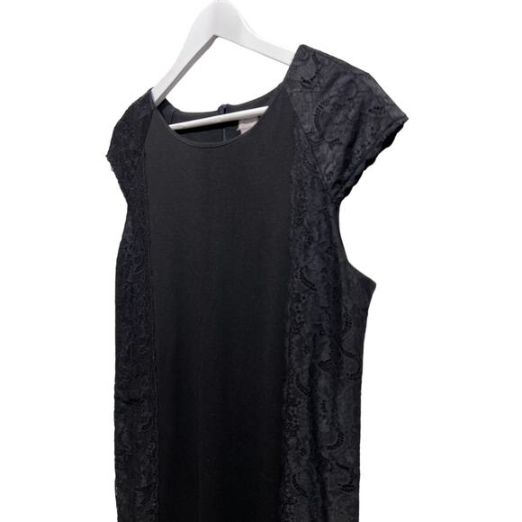 Chicos Size 1/US 8 Black Stretch Sheath Lace Cap Sleeve Knee Length Dress - Picture 9 of 12